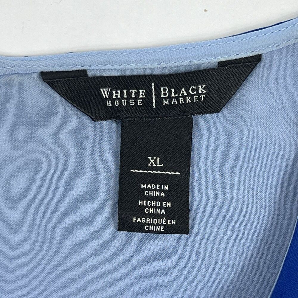 White House Black Market Blue Flowy Chiffon Layered Split Back Sleeveless Top XL - Picture 10 of 12